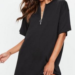 Black oversized zip front T-shirt dress